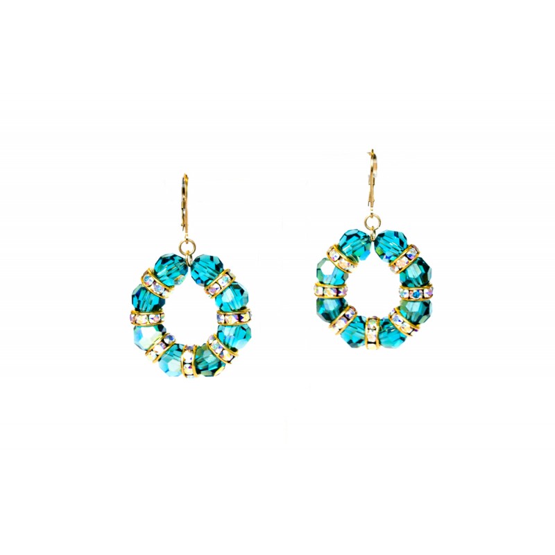 JC - SWAROVSKI OORBEL ROND BLUE ZIRCON AB MET 14 KT GOLD FILLED